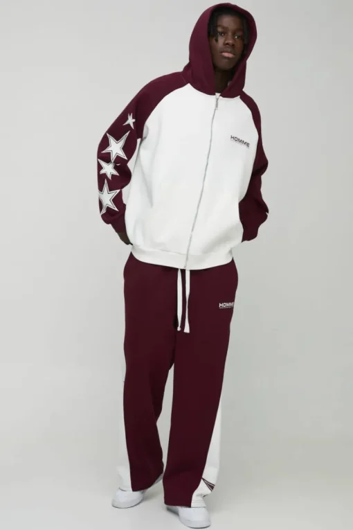 Oversized Raglan Homme Star Gusset Zip Through Hooded Tracksuit