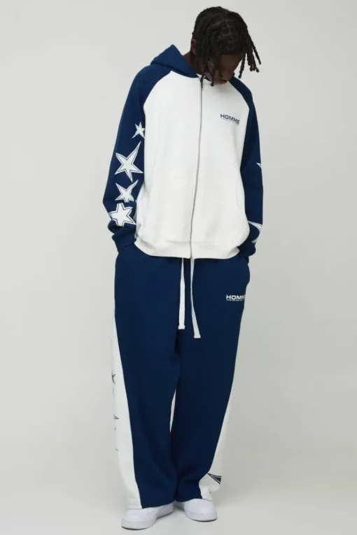 Oversized Raglan Homme Star Gusset Zip Through Hooded Tracksuit