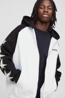 Oversized Raglan Homme Star Gusset Zip Through Hoodie
