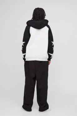 Oversized Raglan Homme Star Gusset Zip Through Hoodie
