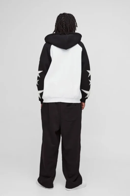 Oversized Raglan Homme Star Gusset Zip Through Hoodie