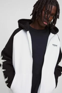 Oversized Raglan Homme Star Gusset Zip Through Hoodie