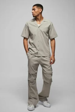 Oversized Revere Bengaline Shirt & Pleated Straight Stacked Trouser Set