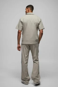 Oversized Revere Bengaline Shirt & Pleated Straight Stacked Trouser Set