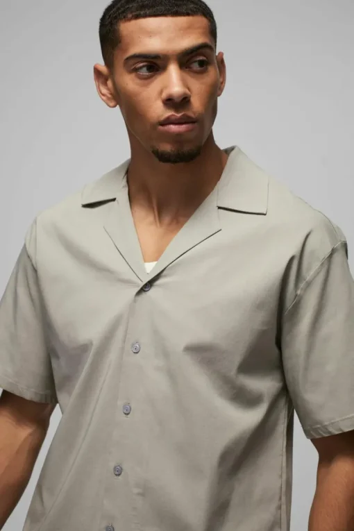 Oversized Revere Bengaline Shirt & Pleated Straight Stacked Trouser Set