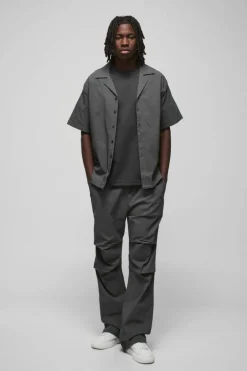 Oversized Revere Bengaline Shirt & Pleated Straight Stacked Trouser Set