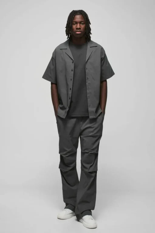 Oversized Revere Bengaline Shirt & Pleated Straight Stacked Trouser Set