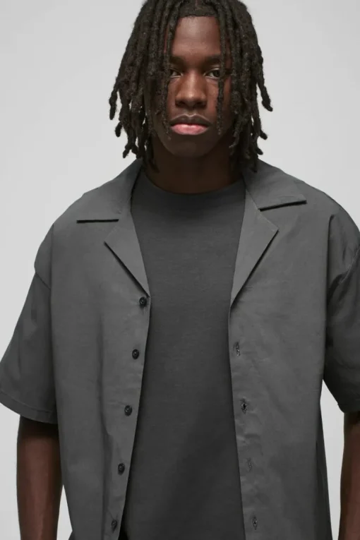 Oversized Revere Bengaline Shirt & Pleated Straight Stacked Trouser Set