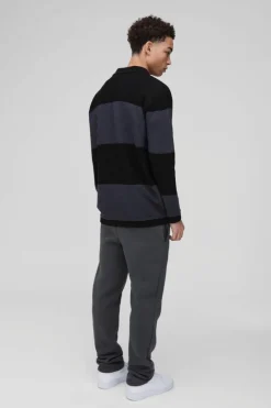Oversized Ribbed Colour Block Knitted Polo