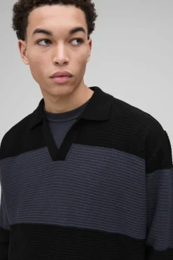 Oversized Ribbed Colour Block Knitted Polo