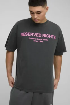 Oversized Rights Reserved Slogan Washed T-Shirt