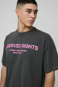 Oversized Rights Reserved Slogan Washed T-Shirt