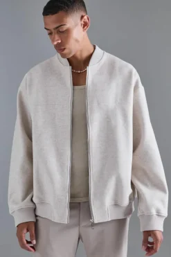 Oversized Salt And Pepper Melton Bomber Jacket