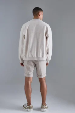 Oversized Salt And Pepper Melton Bomber Jacket