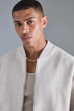 Oversized Salt And Pepper Melton Bomber Jacket