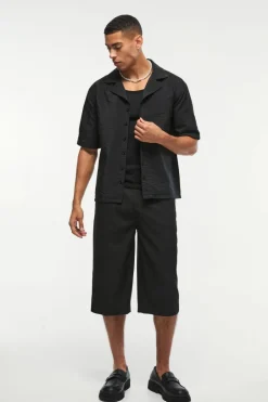 Oversized Seersucker Stripe Revere Shirt & Relaxed Short Set