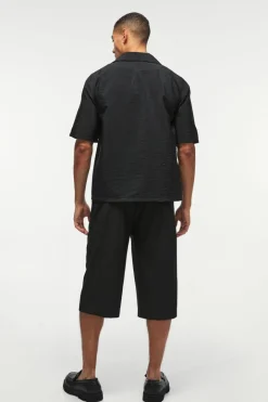 Oversized Seersucker Stripe Revere Shirt & Relaxed Short Set
