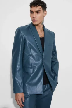 Oversized Shawl Collar Pu Blazer