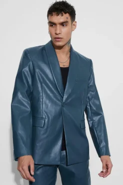 Oversized Shawl Collar Pu Blazer