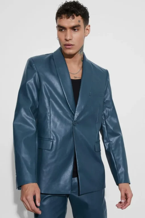Oversized Shawl Collar Pu Blazer