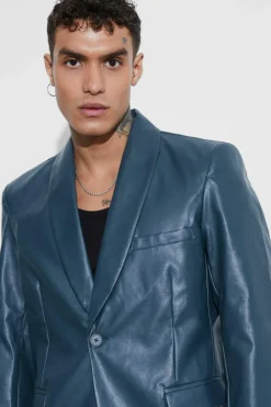 Oversized Shawl Collar Pu Blazer