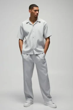 Oversized Short Sleeve Pleated Shirt & Straight Trouser