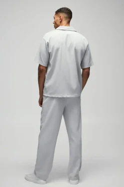 Oversized Short Sleeve Pleated Shirt & Straight Trouser
