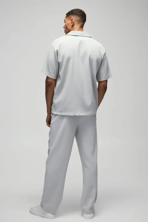 Oversized Short Sleeve Pleated Shirt & Straight Trouser