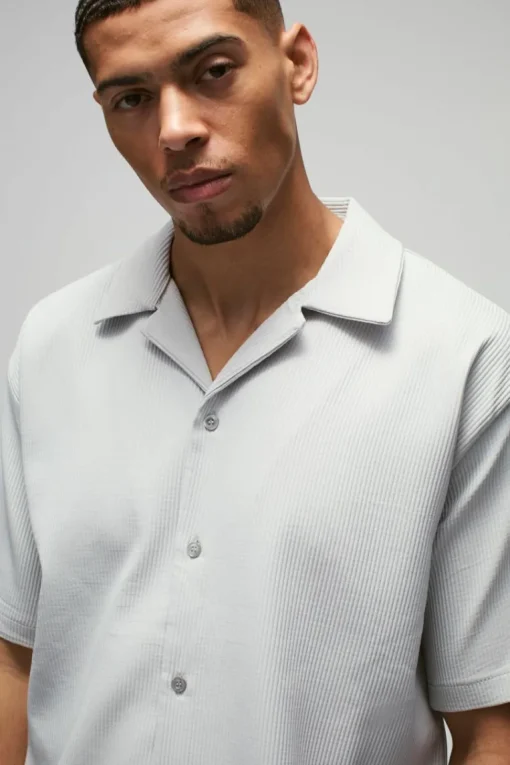 Oversized Short Sleeve Pleated Shirt & Straight Trouser