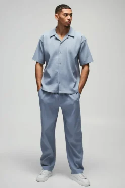 Oversized Short Sleeve Pleated Shirt & Straight Trouser Set