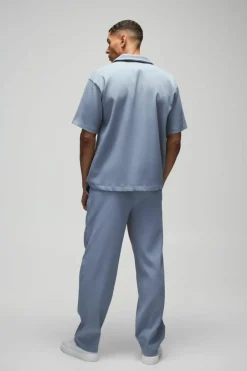 Oversized Short Sleeve Pleated Shirt & Straight Trouser Set