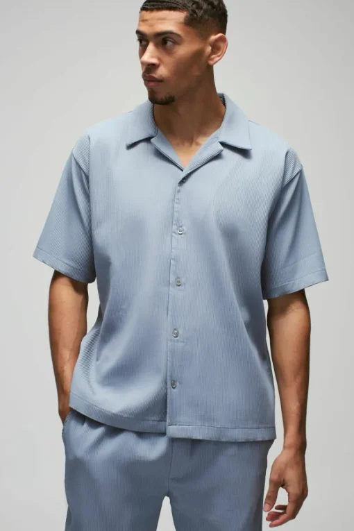 Oversized Short Sleeve Pleated Shirt & Straight Trouser Set
