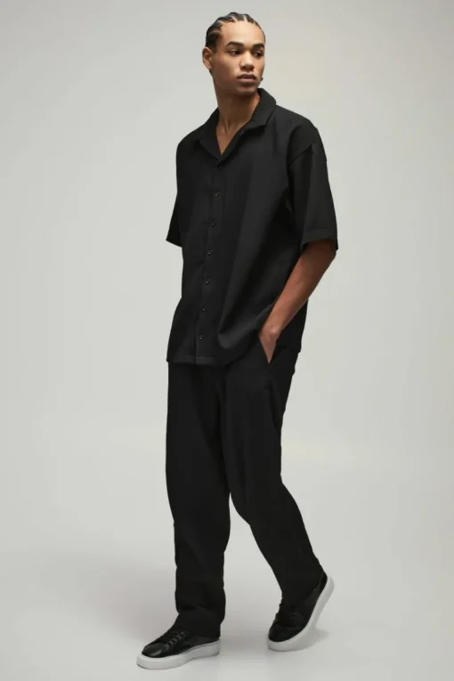 Oversized Short Sleeve Pleated Shirt & Relaxed Fit Trouser