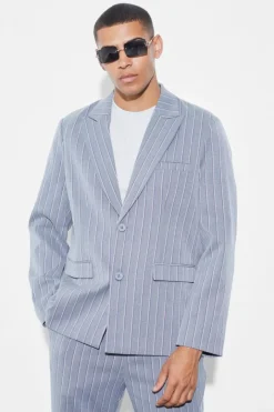 Oversized Single Breasted Stripe Suit Jacket