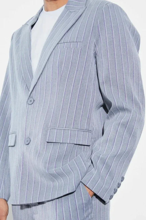 Oversized Single Breasted Stripe Suit Jacket