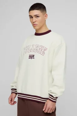 Oversized Slogan Varsity 3D Embroidery Crew Neck Sweatshirt