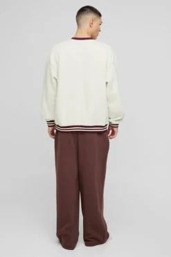 Oversized Slogan Varsity 3D Embroidery Crew Neck Sweatshirt