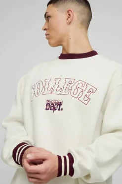 Oversized Slogan Varsity 3D Embroidery Crew Neck Sweatshirt