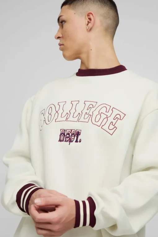 Oversized Slogan Varsity 3D Embroidery Crew Neck Sweatshirt