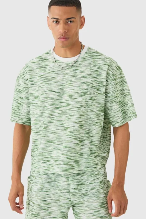 Oversized Slub Boucle Short Sleeve Sweatshirt