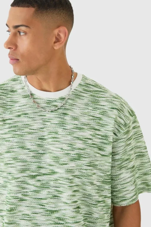 Oversized Slub Boucle Short Sleeve Sweatshirt