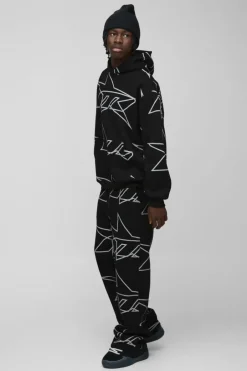 Oversized Star All Over Printed Gusset Flare Hooded Tracksuit