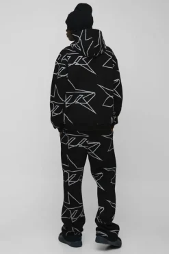 Oversized Star All Over Printed Gusset Flare Hooded Tracksuit