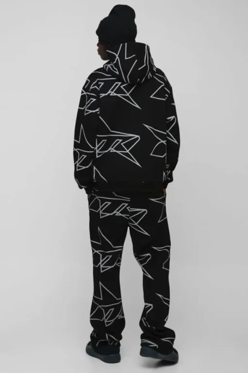 Oversized Star All Over Printed Gusset Flare Hooded Tracksuit