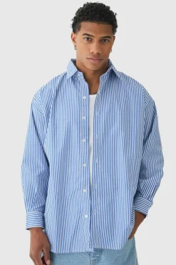 Oversized Striped Long Sleeve Shirt In Blue