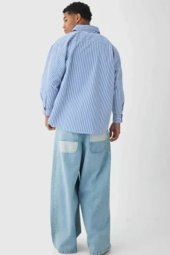 Oversized Striped Long Sleeve Shirt In Blue