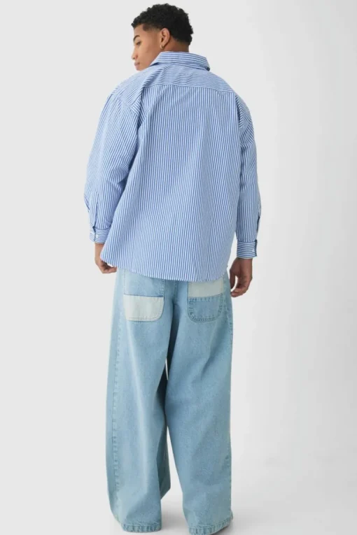 Oversized Striped Long Sleeve Shirt In Blue