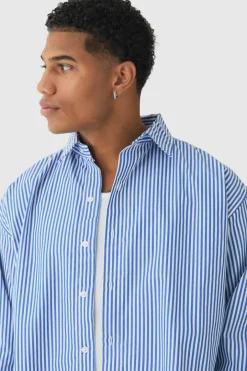 Oversized Striped Long Sleeve Shirt In Blue