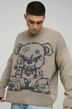 Oversized Teddy Graphic Knitted Jumper