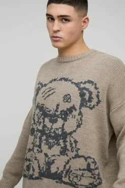 Oversized Teddy Graphic Knitted Jumper